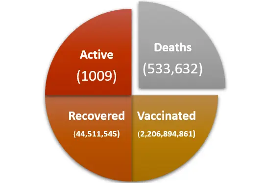 Active, vaccinated, Recovered and death cases of Covid-19, as of may 2025